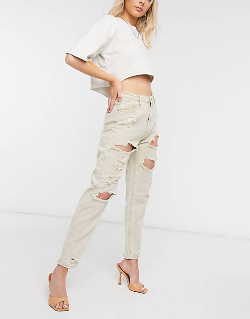 Jeans Missguided extreme rip mom jeans in stone 