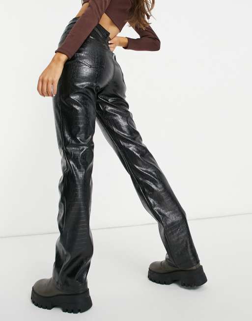 Missguided faux croc trouser in black, 2 of 4