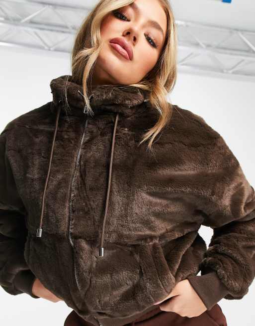 Faux fur bomber outlet jacket with hood