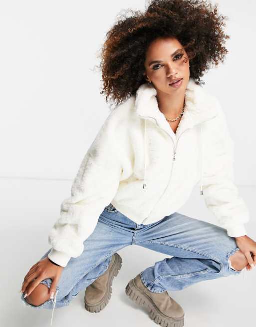 White fur bomber clearance jacket