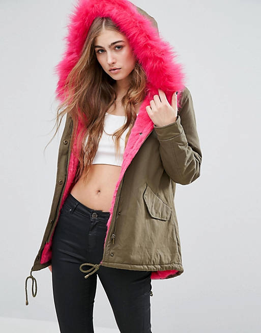 Missguided Faux Fur Hooded Short Parka