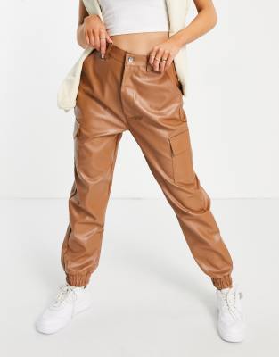 brown leather cargo pants