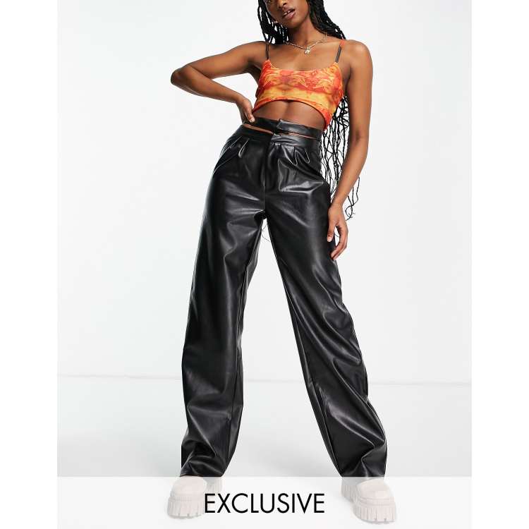 Missguided faux leather cut out waistband pant in black