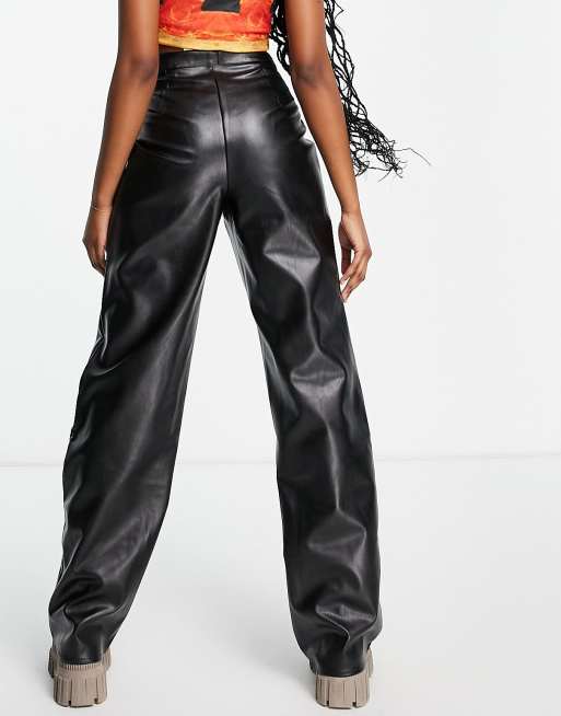 Missguided faux leather cut out waistband pant in black