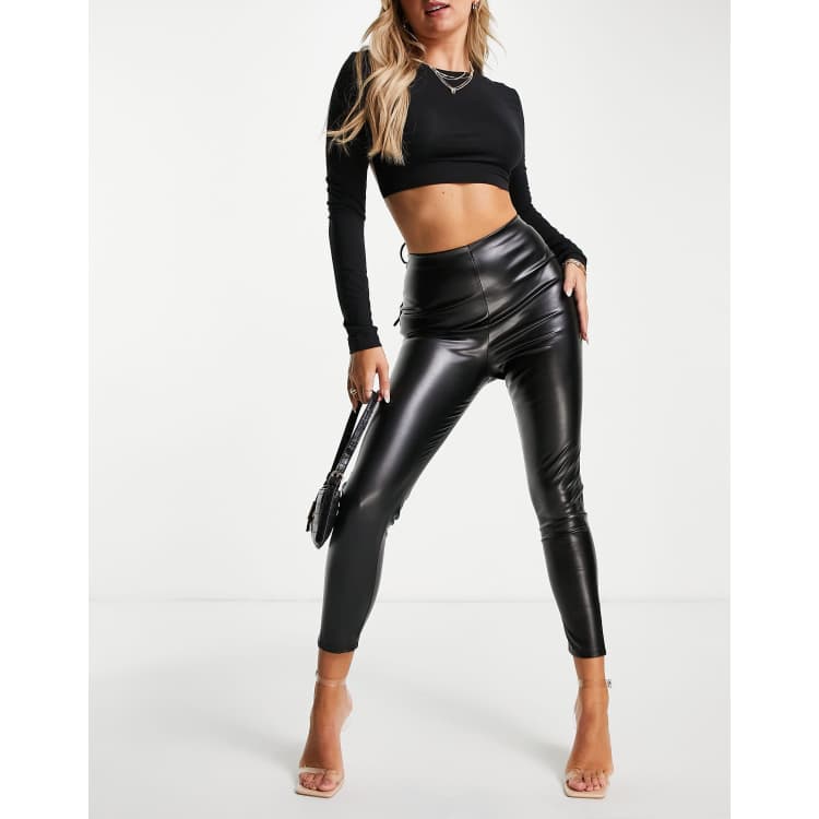 Women's Mixit Faux Leather Leggings Pants Black - Depop