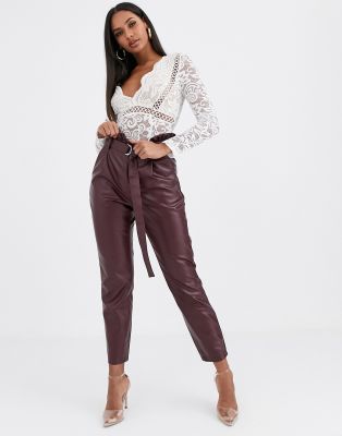 maroon faux leather pants