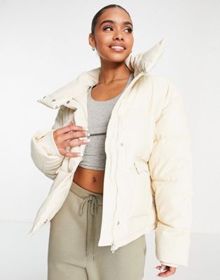 faux leather puffer jacket in white