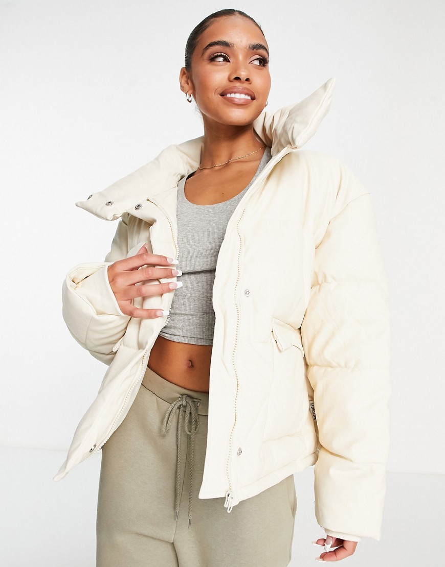 Missguided faux leather puffer jacket in white