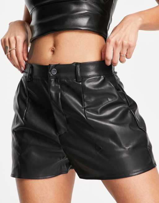 Missguided Faux Leather High Waisted Lace Trim Shorts Black, $45, Missguided