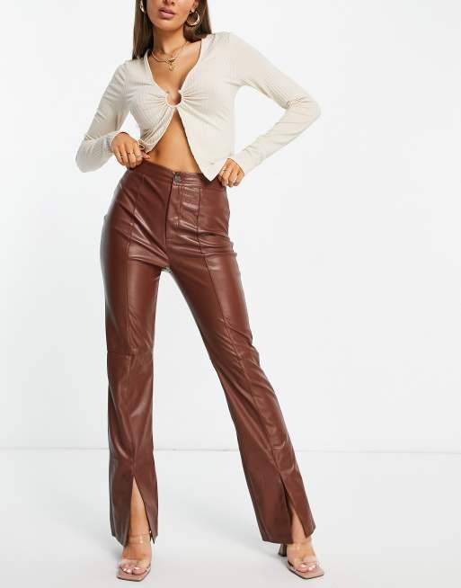 Shop the Aniston Faux Leather Split Hem Pants - High Waist Faux