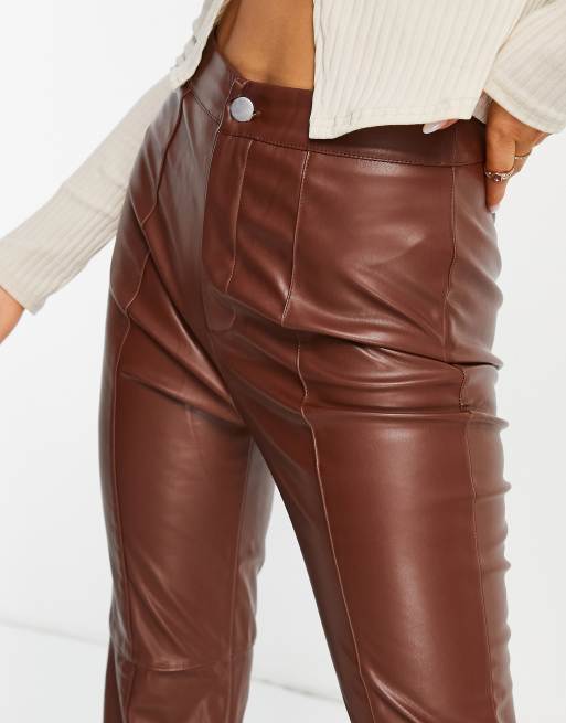 Split Hem Leather Look Trousers Pretty Little Thing Missguided