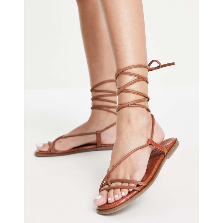 Tan flat lace up sandals new arrivals