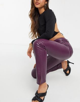 purple leather trousers