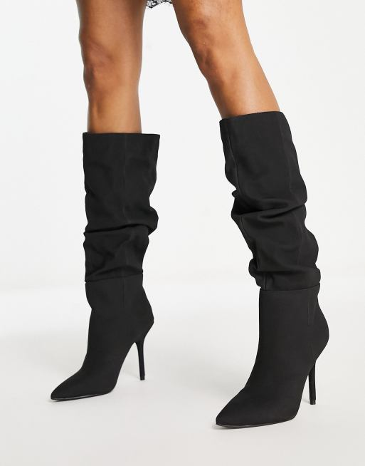 black faux suede knee high boots