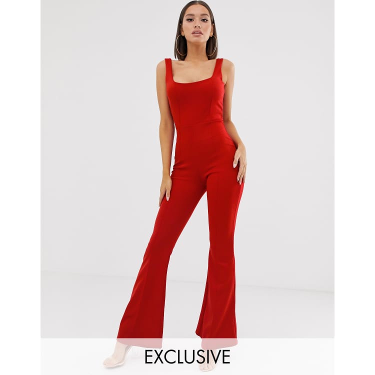 Red store flare jumpsuit