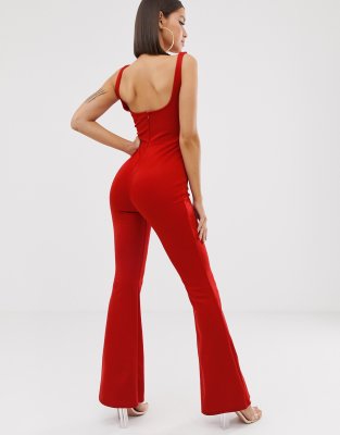 red flared jumpsuit