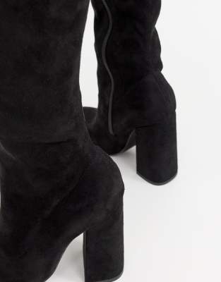 black over the knee flared heel boots