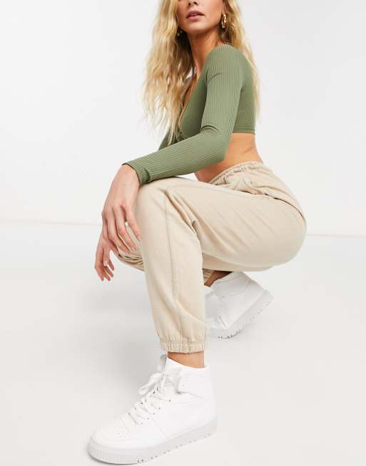 Missguided fleece jogger in stone