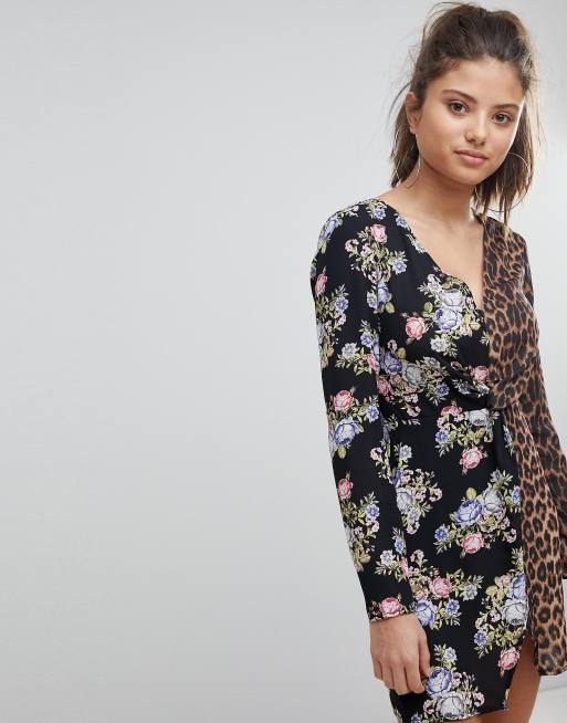 Flower and leopard print dress sale