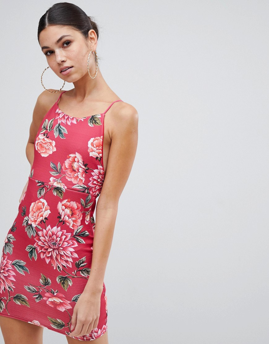 Missguided floral high neck bodycon dress-Multi
