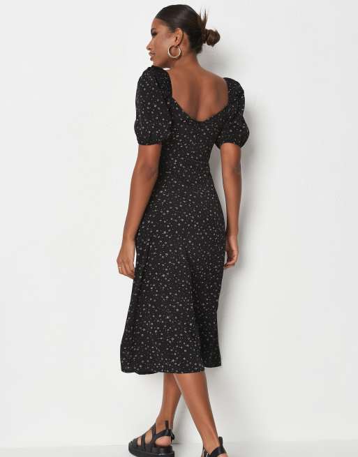 Black floral milkmaid clearance dress