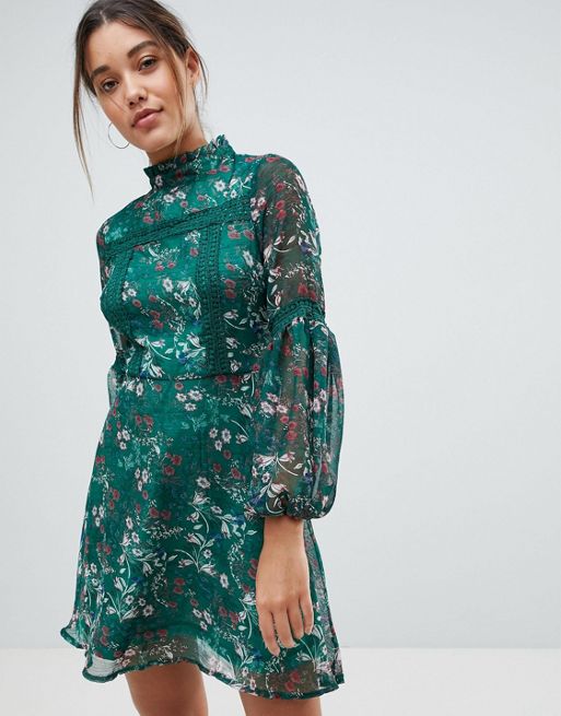 Missguided Floral Print Long Sleeve Skater Dress | ASOS