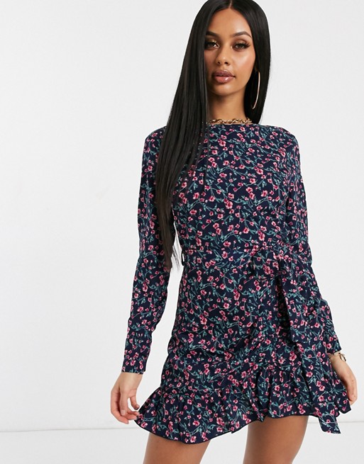 Missguided floral tea dress with tie waist
