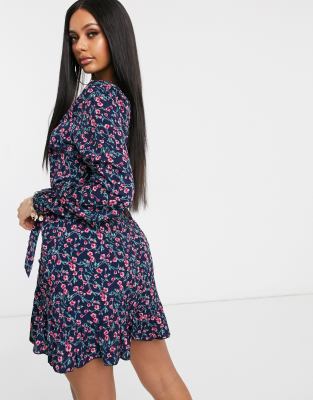 ruched waist floral tea dress