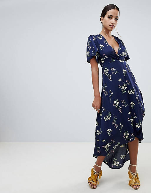 Missguided Floral Wrap Front Midi Dress | ASOS