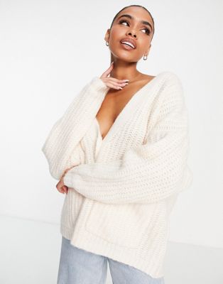 Missguided fluffy button front cardigan in cream