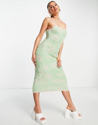 Missguided fluffy midaxi dress in mint daisy