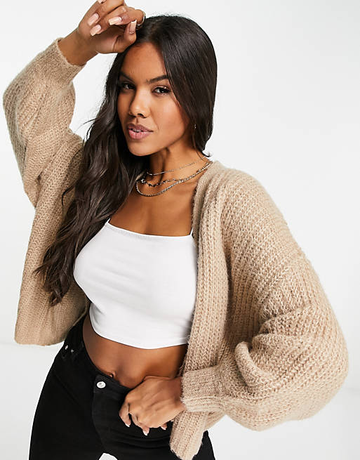  Missguided fluffy textured cardigan in stone 