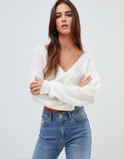 Missguided fluffy twist front cropped jumper