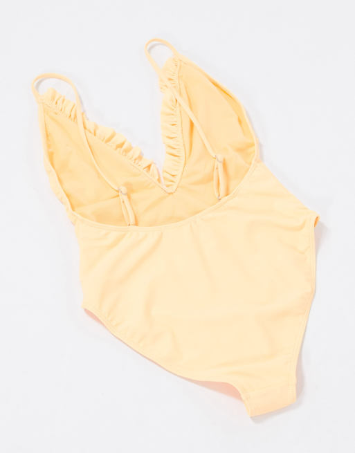 Missguided frill detail swimsuit in peach, 2 of 4