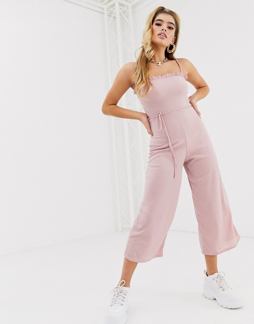 Missguided frill edge culotte jumpsuit in pink