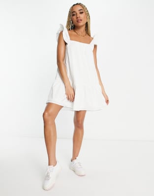 white frill sleeve smock dress