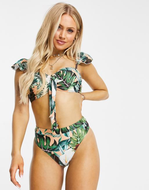 Missguided scoop neck bikini top floral print