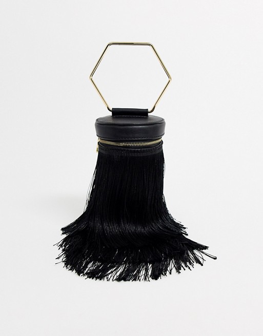 Missguided fringe handbag in black