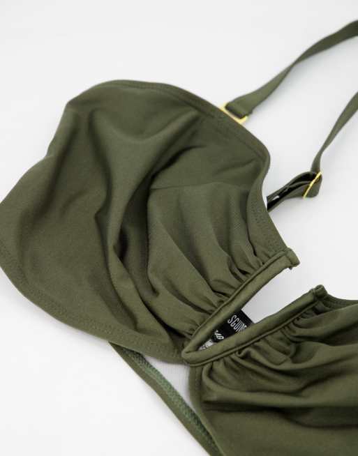 Missguided fuller bust mix & match v bar bandeau bikini top in sage, 3 of 4