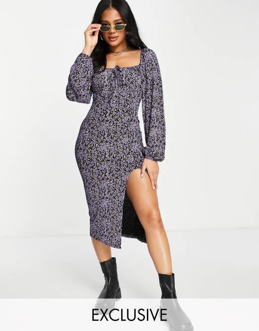 Missguided gathered milkmaid midi dress in floral print