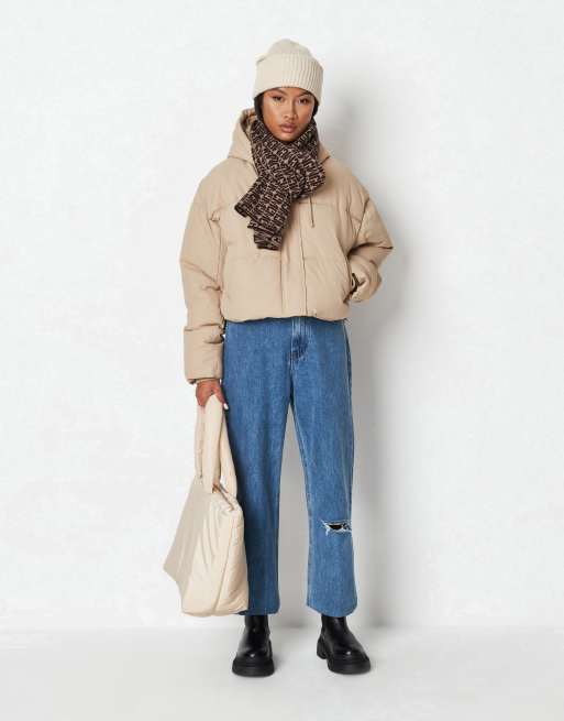 Missguided - Gewatteerd jack met ongelijke zoom in stone