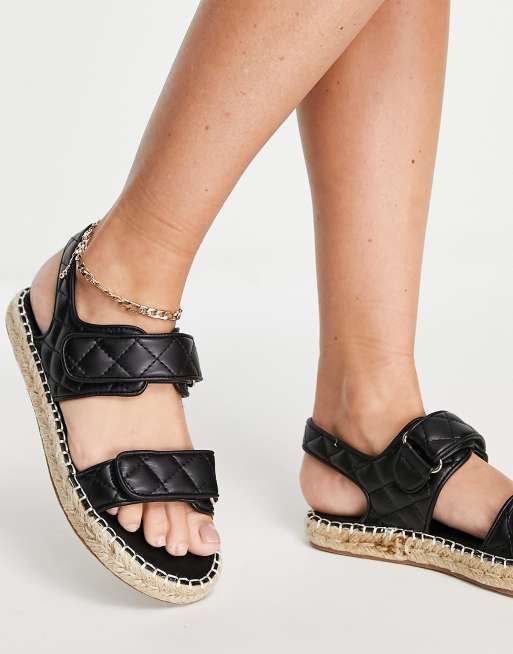 Missguided - Gewatteerde platte espadrille-sandalen van imitatieleer in zwart
