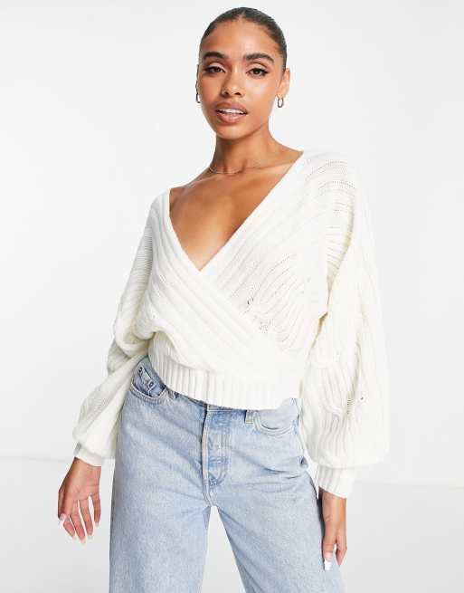 Missguided - Gilet cache-cœur en maille torsadée - Crème
