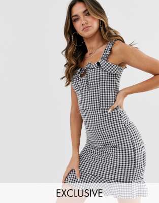 Missguided gingham mini dress with ruffle detail-Multi