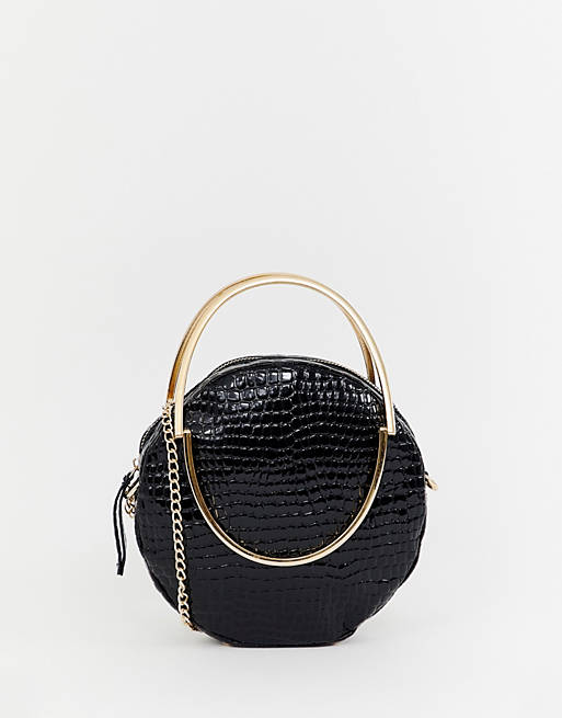 Missguided gold detailing croc bag in black