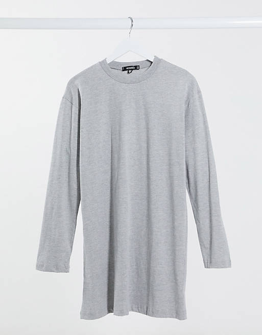 Missguided - Grå t-shirt-kjole med lange ærmer