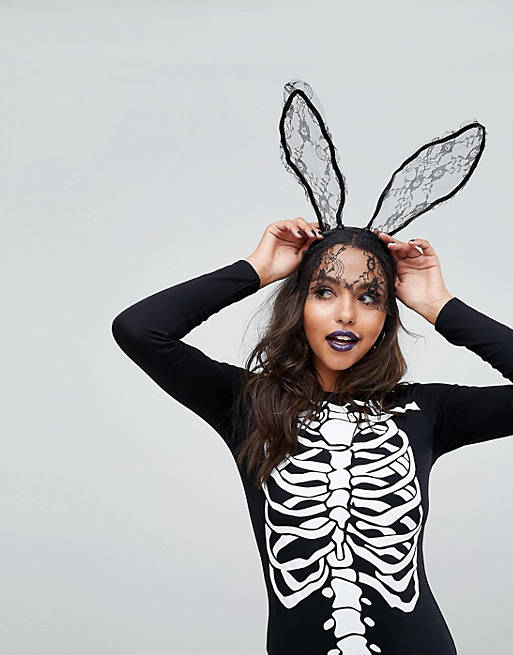 Missguided Halloween Lace Bunny Ears Headband With Veil