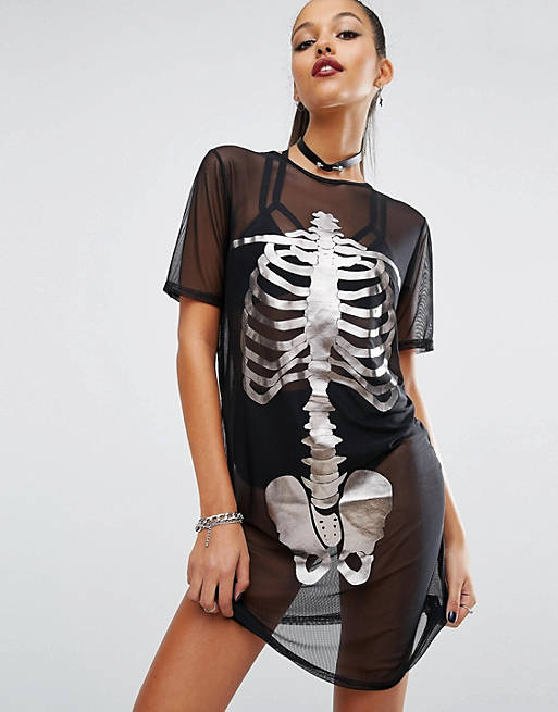 Missguided - Halloween - Robe t-shirt en tulle motif squelette