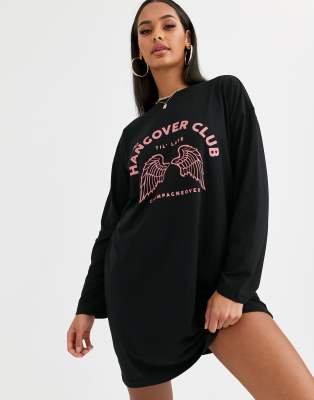 Missguided hangover club slogan t-shirt dress in black