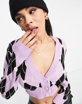 Missguided heart argyle cardigan in lilac